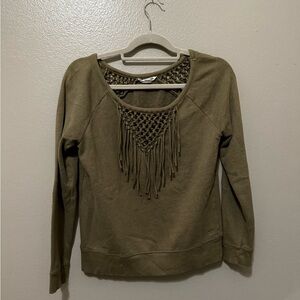 American Eagle Outfitters Olive Fringe Sweatshirt